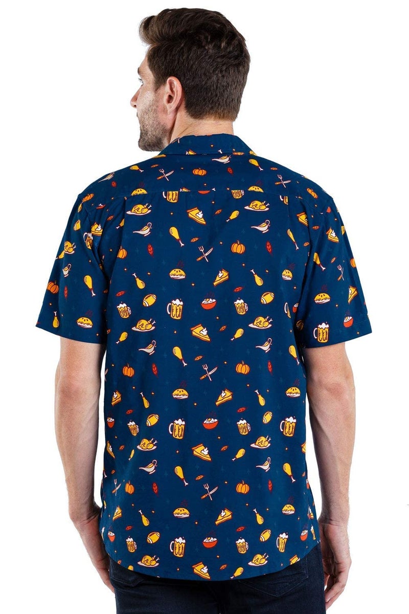 Tipsy Elves Men's Short Sleeve Holiday Button Down Shirts - Funny Christmas, Hanukkah & Thanksgiving Hawaiian Shirts for Men - Men's Navy Thanksgiving Button Up Shirt Size Medium - Image 3